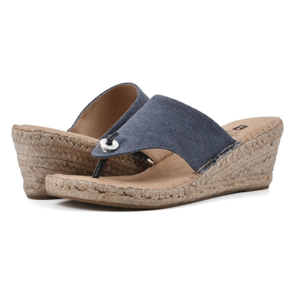 👣WHITE MOUNTAIN Beachball Wedge Sandals in Denim Blue Canvas